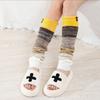 Autumn Winter New Women Shoe Covers Knee Pads Mixed Color Striped Buttons Long Over The Knee Knitted Warm Pile Sock Covers