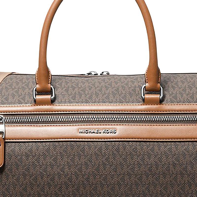 MICHAEL KORS Jet Set 36L Logo Print Patchwork Design Artificial Leather Travel Bag Men's Brown