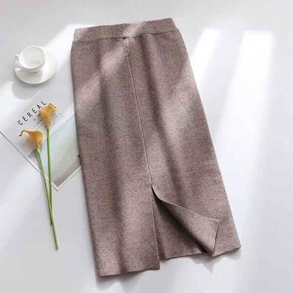 

Юбка средней длины, трикотажная, полудлинная, для женщин, зимняя, с высокой талией, юбка-пачка, облегающая бедра, толстая юбка с разрезом по линии роста волос 3XL