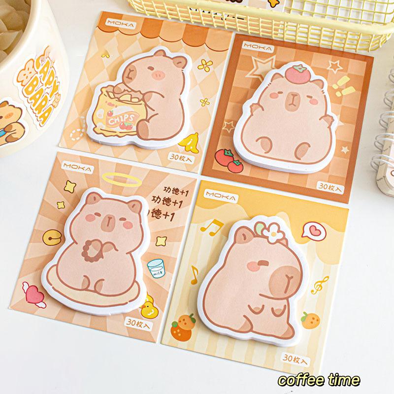 4Pcs Cute Capybara Sticky Notes Kawaii Offices Accessories Notepad Memo Pad Aesthetic Stationery School Student Planner