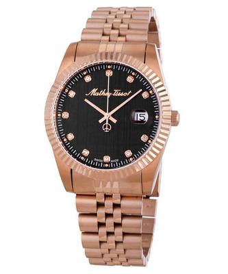 Reloj Mathy III Oro Rosa PVD Acentos de Cristal Esfera Negra Cuarzo H810PRM para Hombre