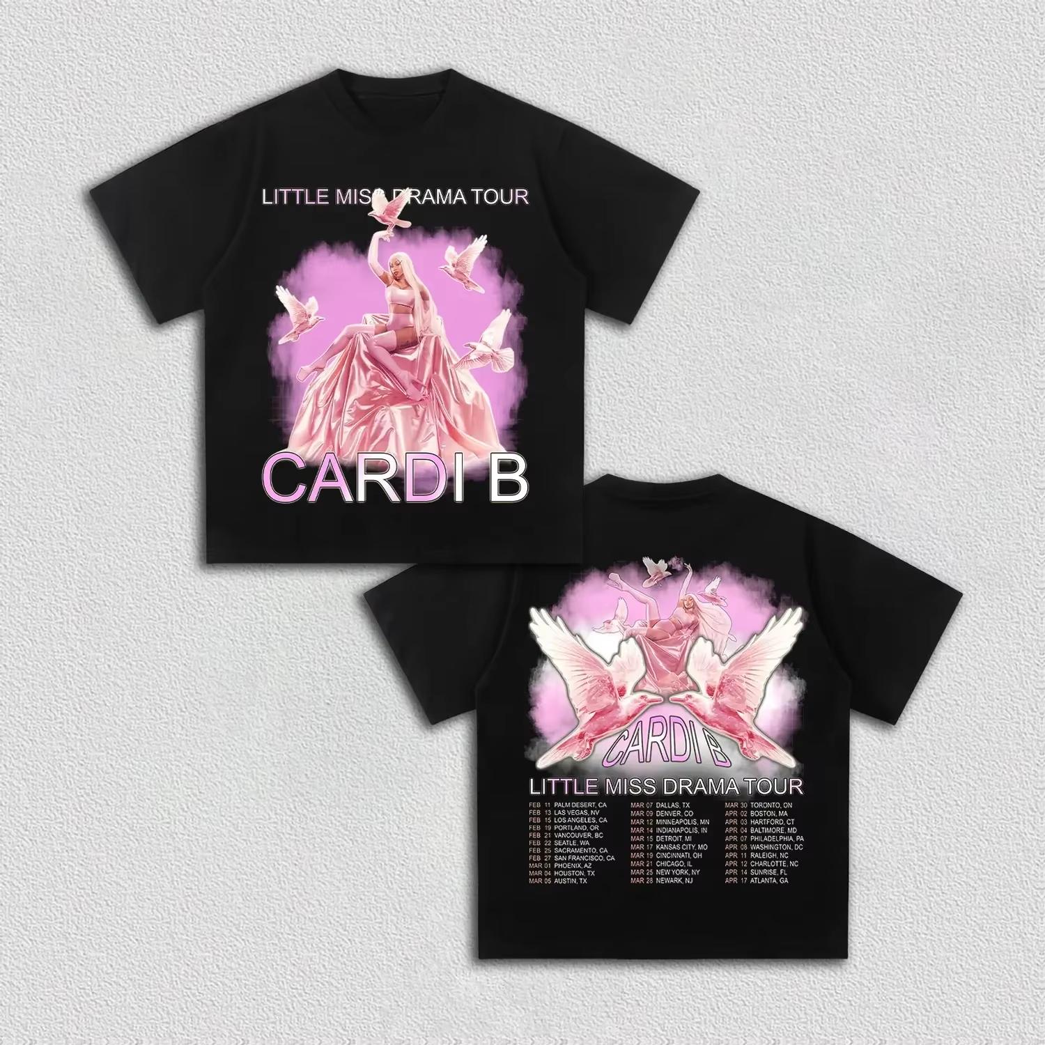 

Cardi B Inspired Little Miss Drama Tour 2026 100cotton unisex shirt Summer Oneck Men Y2k Hip Hop Short Sleeve Tshirt fan gift M