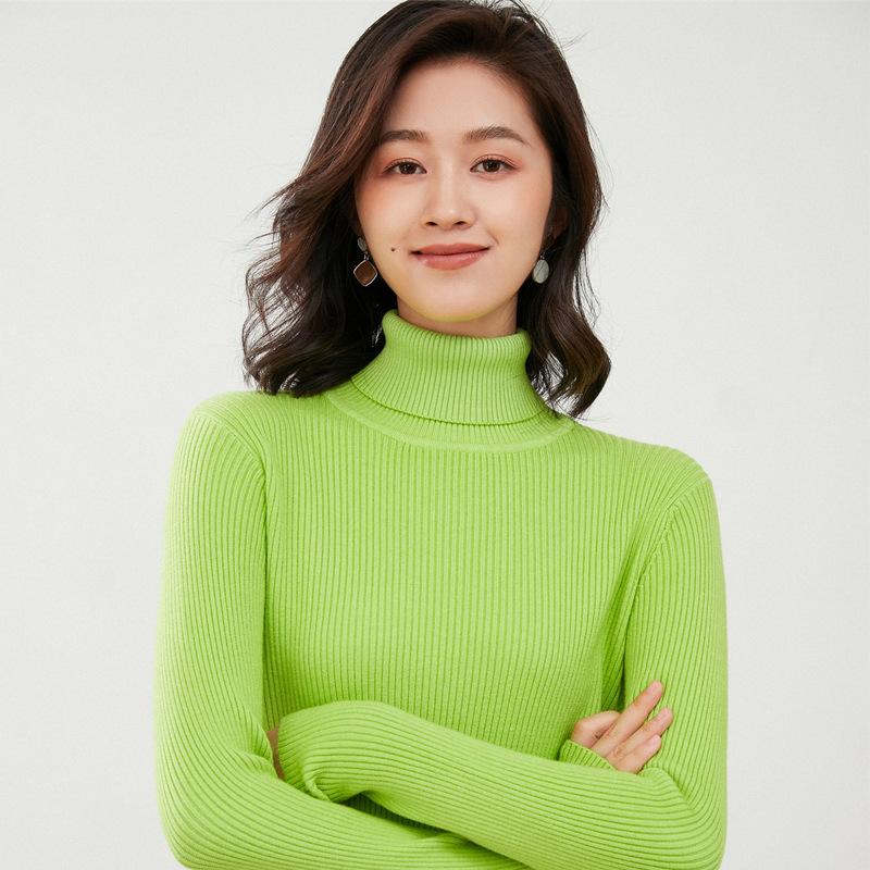 Turtleneck female slim-fitting strips autumn and winter new long-sleeved inner pullover sweater bottoming shirt lapel
