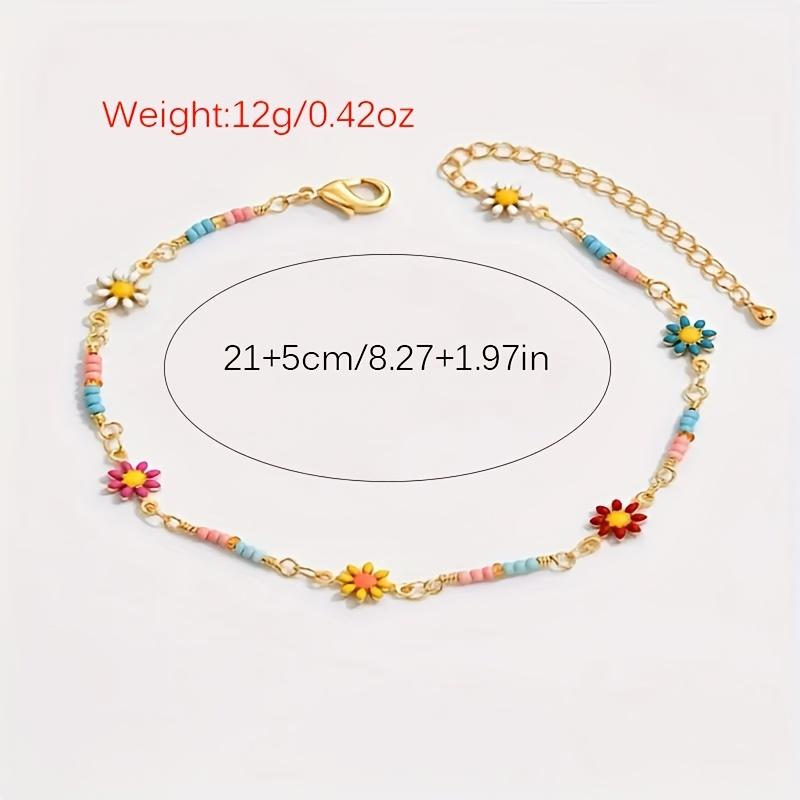 Colorful Chrysanthemum Boho Beach Anklet, Fashion Minimalist Floral Foot Jewelry