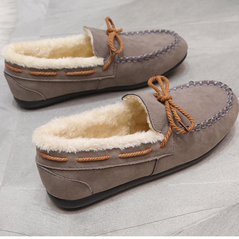 Mocassins classiques en fourrure pour femmes Hiver Décontracté À enfiler Bout rond Chaussures pour femmes Chauds Peluche Plateformes Plates Grande taille