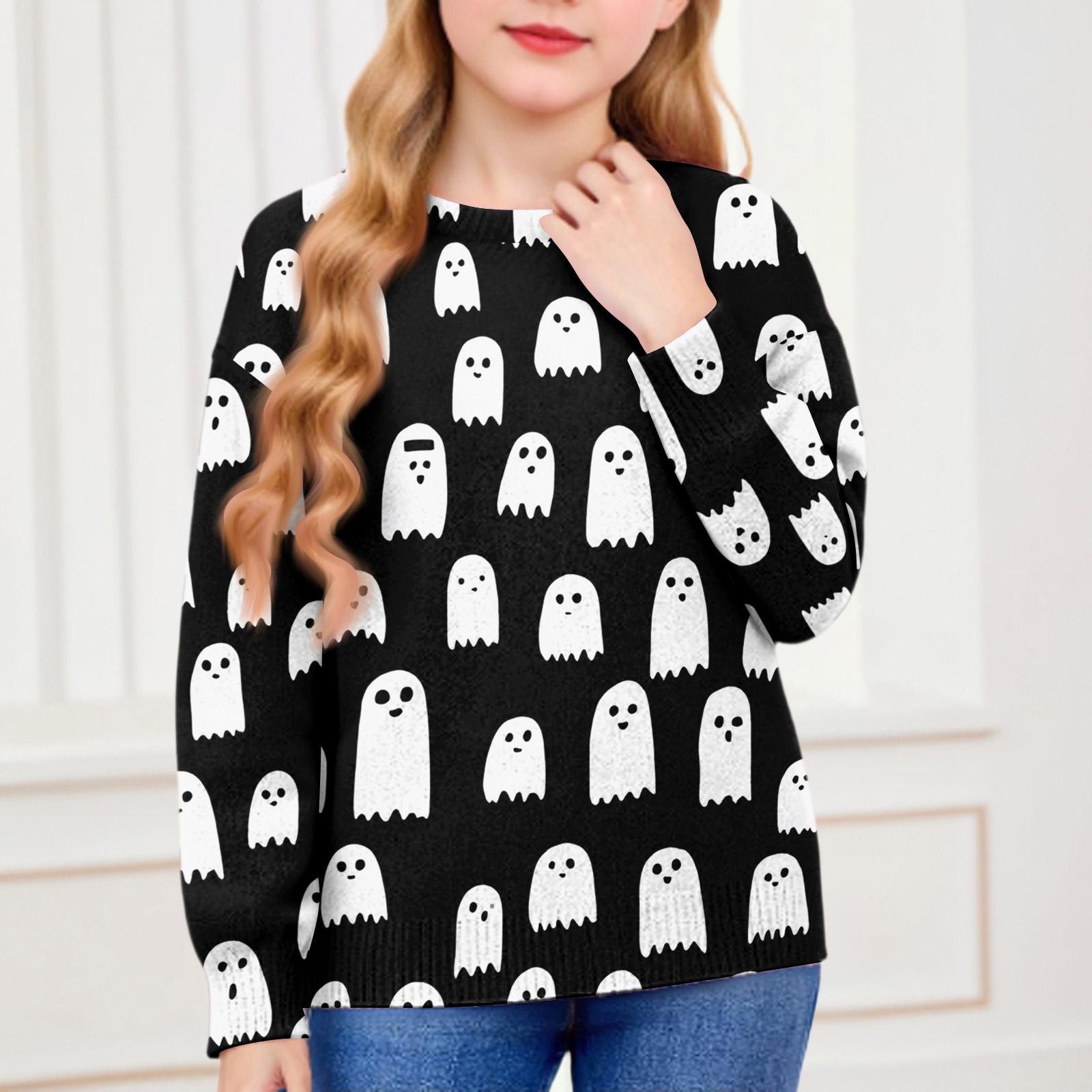 

Толстовки на Хэллоуин для детей, мальчиков и девочек, вязаный свитер, милая рубашка, осенние пуловеры с круглым вырезом 100