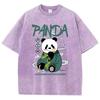 Oversized Women Washed T-Shirts Kawaii Cartoons Panda Printed Tee Shirts Distressed Crewneck Cotton Tees Clothes
