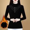 Women's Double-Sided Velvet Base Shirt  Autumn Winter Semi-Turtleneck Long Sleeve T-Shirt Slim Fit Rhinestone Warm Base Shirt