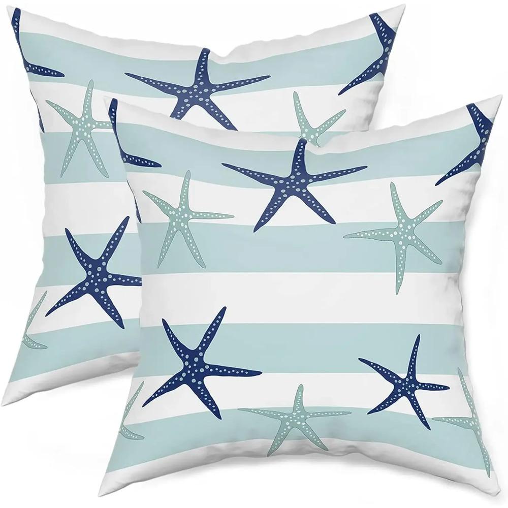 Nautical Starfish Pillow Covers X Inch Summer Coastal Pillow Cases Farmhouse Outdoor Decor Navy Blue Cushion Covers Set of