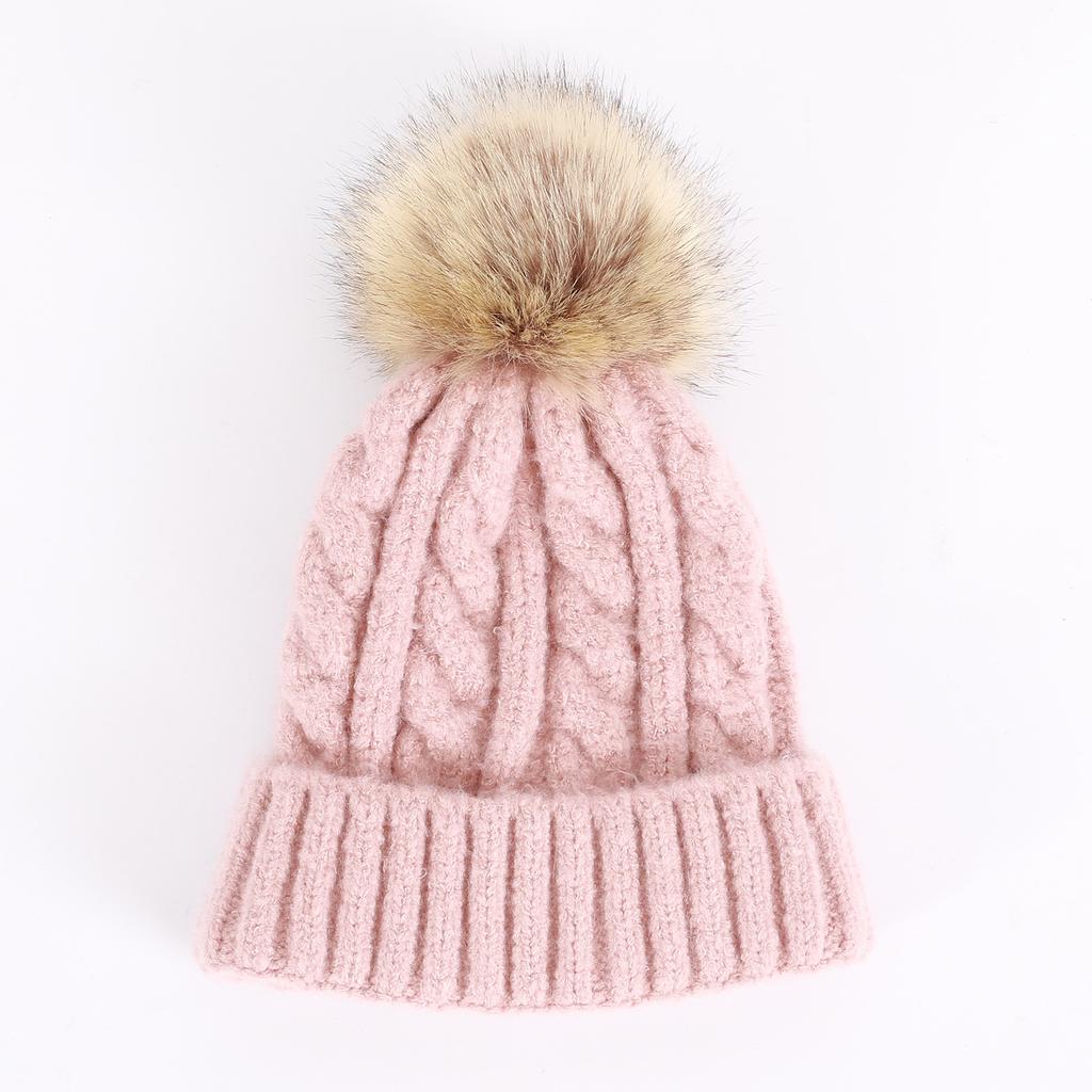 Thick Hemp Pattern Single-layer Hat Korean Style Autumn and Winter Women's Knitted Wool Cashmere Blend Solid Color Large Fur Ball Pullover Hat