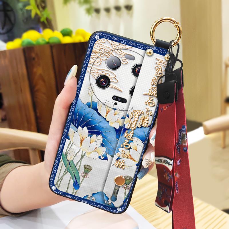 Anti-dust Kickstand Phone Case For Xiaomi 13 Ultra Back Cover Phone Holder Silicone Durable Lanyard Elderly Lady Fashion