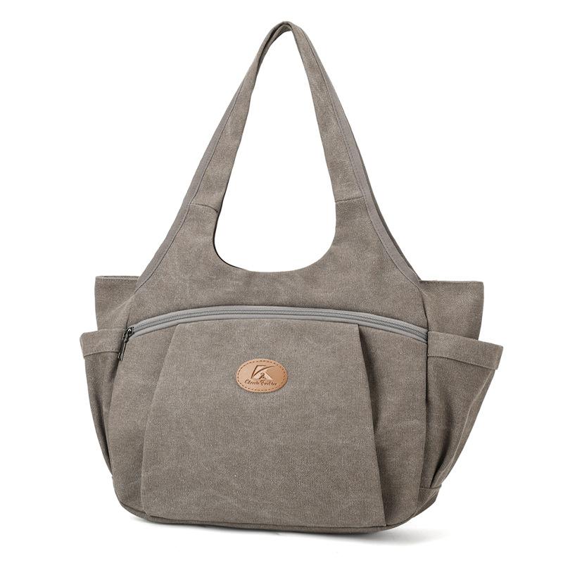 Vintage Women's Bag Large Capacity Canvas Tote Bag Solid Color Portable Shoulder Bag