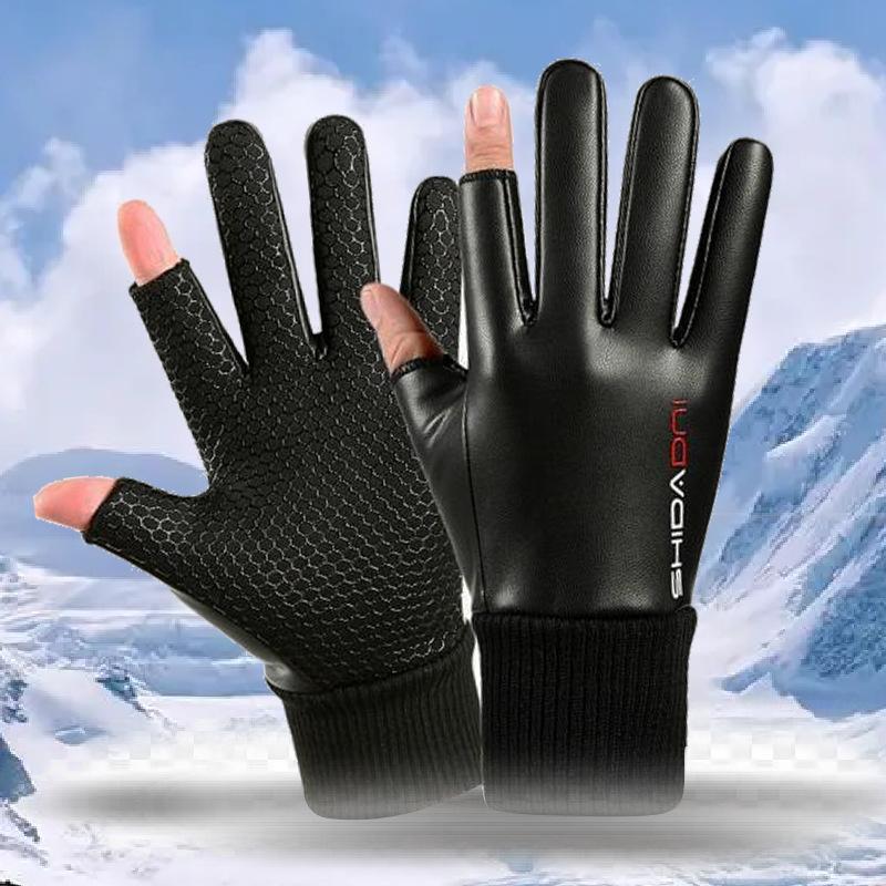 Leaky two-finger leather thermal leather gloves