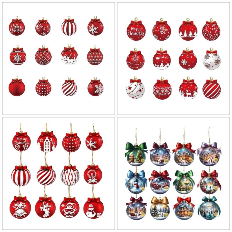 Packung mit 12 natürlichen Holz-Rotkugel-Weihnachtsbaumschmuck Hängedekoration für Baum Wand Feierparty Zubehör