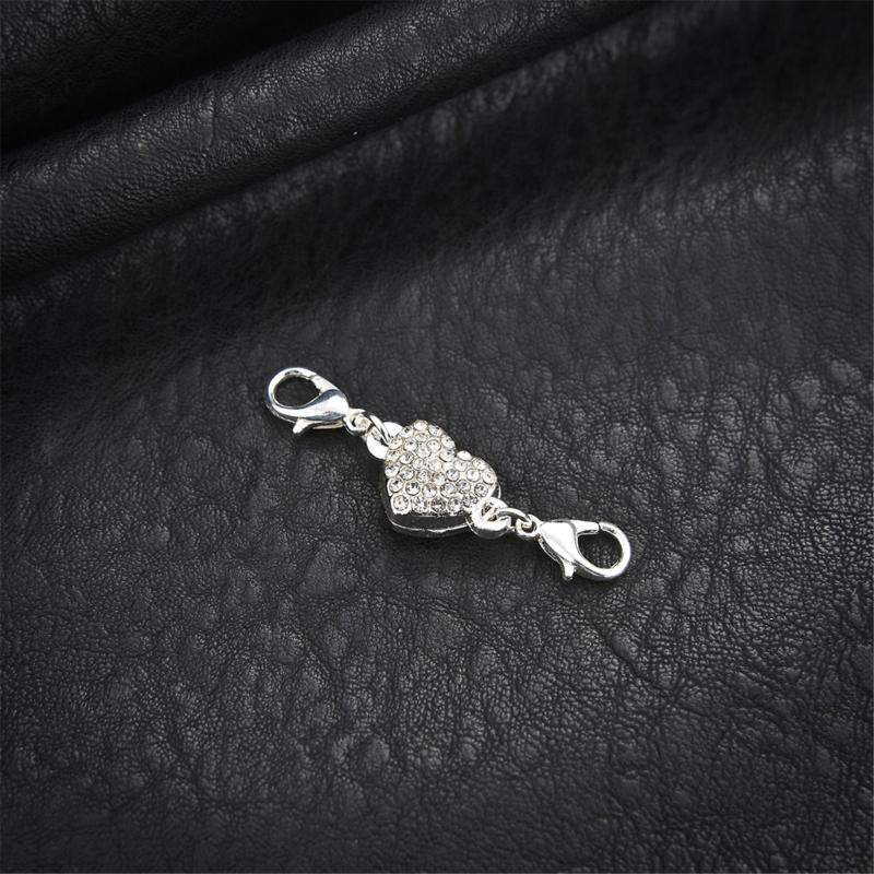 Shimmering Heart Shaped Magnetic Clasp Fastener For Jewelry Making Alloy Construction Rhinestones Necklace Connector