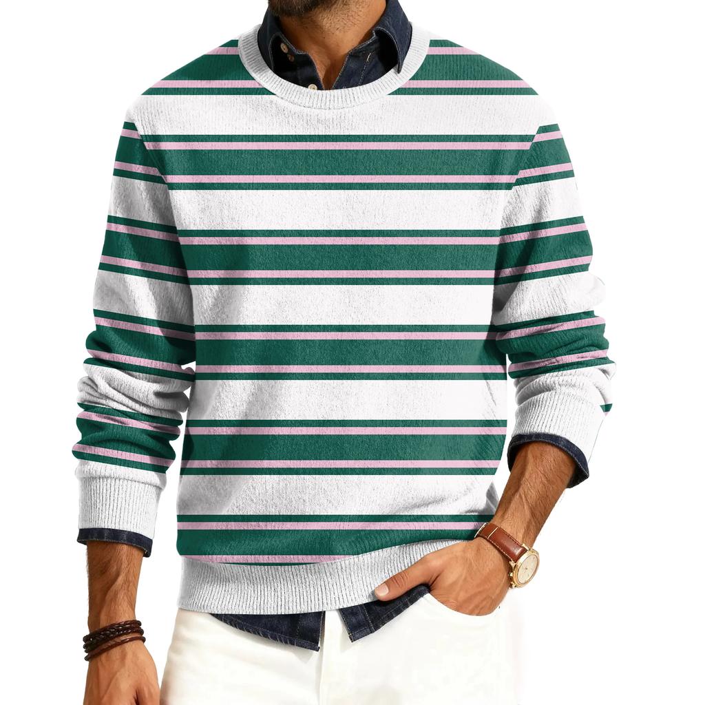 Men's Round Neck Long Sleeve Ribbed Knit Pullover
