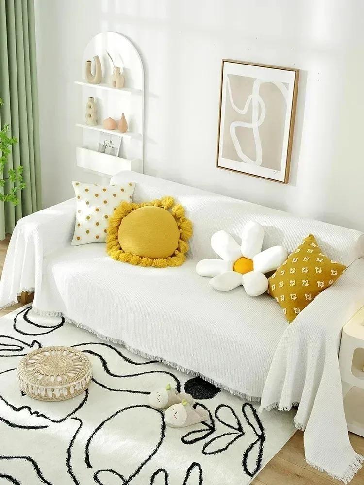 Sofa Cover Throw Blanket Plaid Blanekets For Nordic Ins Wind Summer Universal Beds Sofa Bed Decorative Boho Picnic With Tassel