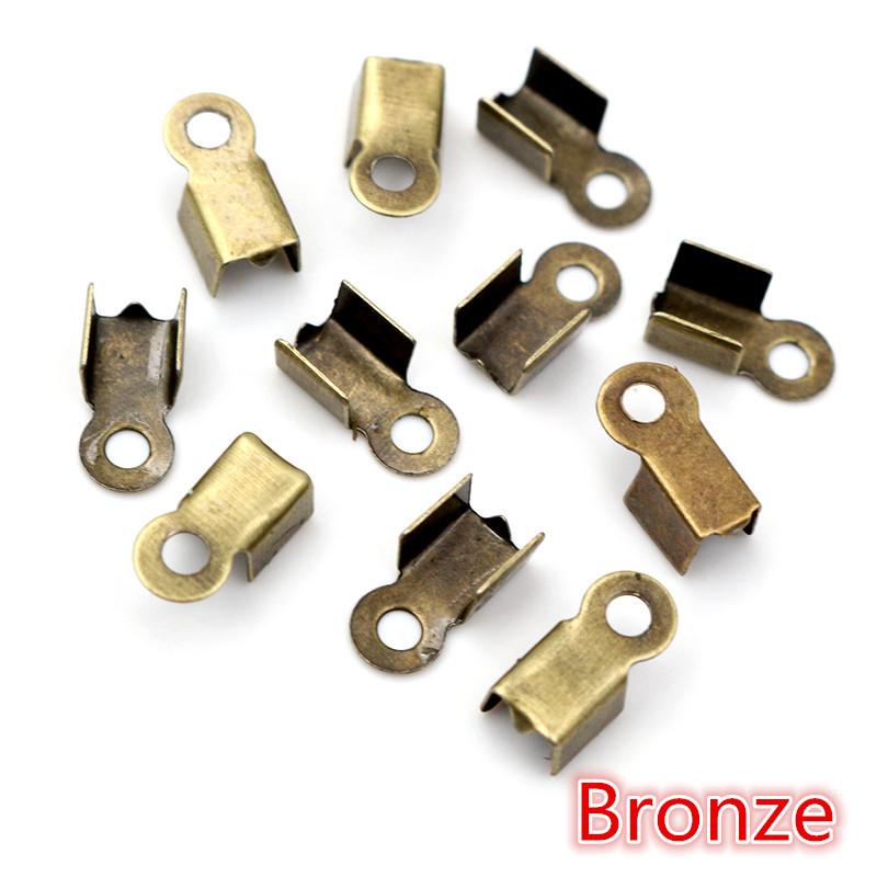 200pcs/lot Cove Clasps Cord End Caps String Ribbon Leather Clip Tip Fold Crimp Bead Connectors For DIY Jewelry Making Findings