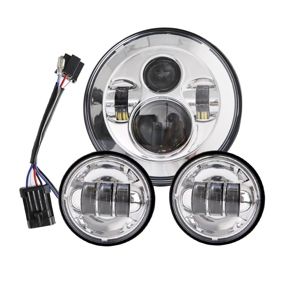 For Harley Motorcycle Light Davidson Electra Glide Softail Fat Boy Touring 7 Inch Motor  LED Headlight with 4.5 Inch Fog Lamps