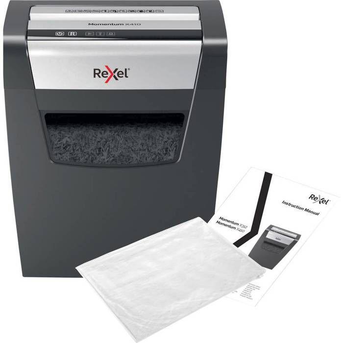 Déchiqueteuse de papier - Rexel - Momentum X410 - P4 - 10 feuilles - 23L - Noir