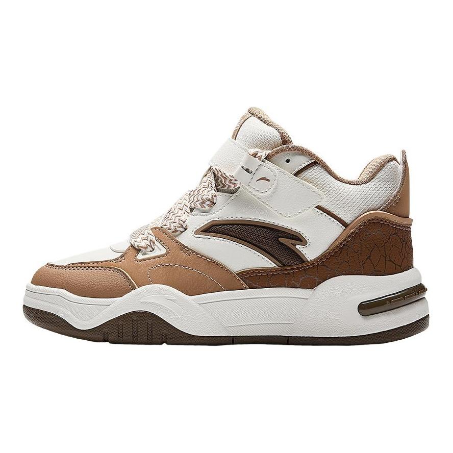 Anta Kids Synthetic Leather Fashion Versatile Lightweight Shock Absorbing High-Top Sneakers Kids Sneakers Ivory-White Lotus-Root-Brown A12448004-4