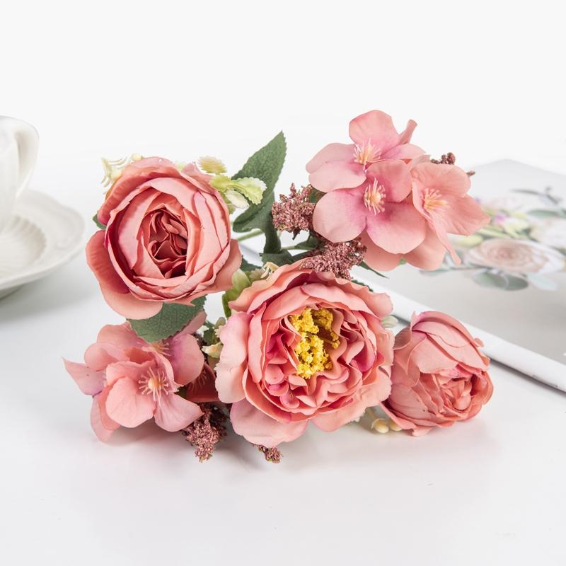 

5/10pcs Silk Peony Hydrangea Artificial Flowers Wedding Party Vase Home Room Decor Accessories Festival Decorative Garland Gifts 5pcs рожевий червоний колір