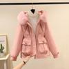 Corner buckle pie overcomes women's autumn and winter new thin down cotton clothes fashionable down thick fur integrated coat