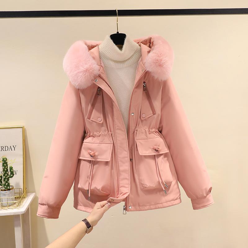 Corner buckle pie overcomes women's autumn and winter new thin down cotton clothes fashionable down thick fur integrated coat