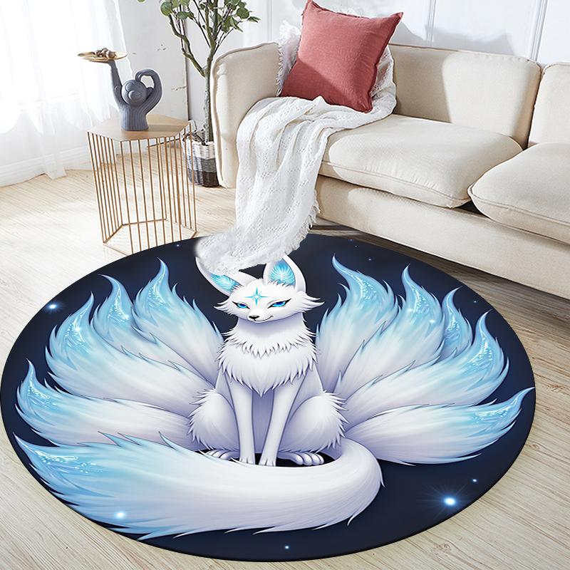 Nine-Tailed Fox pattern round rug,Carpet Rug for Living Room Bedroom Playroom ,Non-slip Floor Mat,Holiday Gifts and Birthday Gifts.