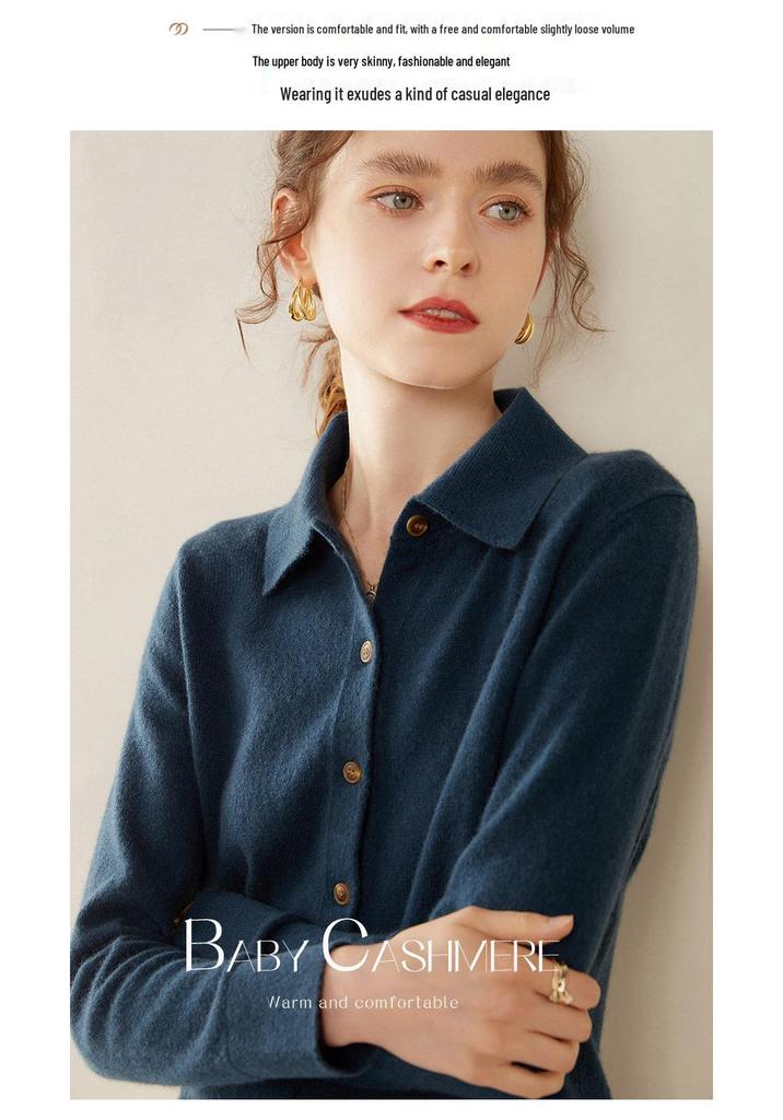 2024 Autumn/Winter Women's Slimming Cashmere Polo Collar Knit Cardigan