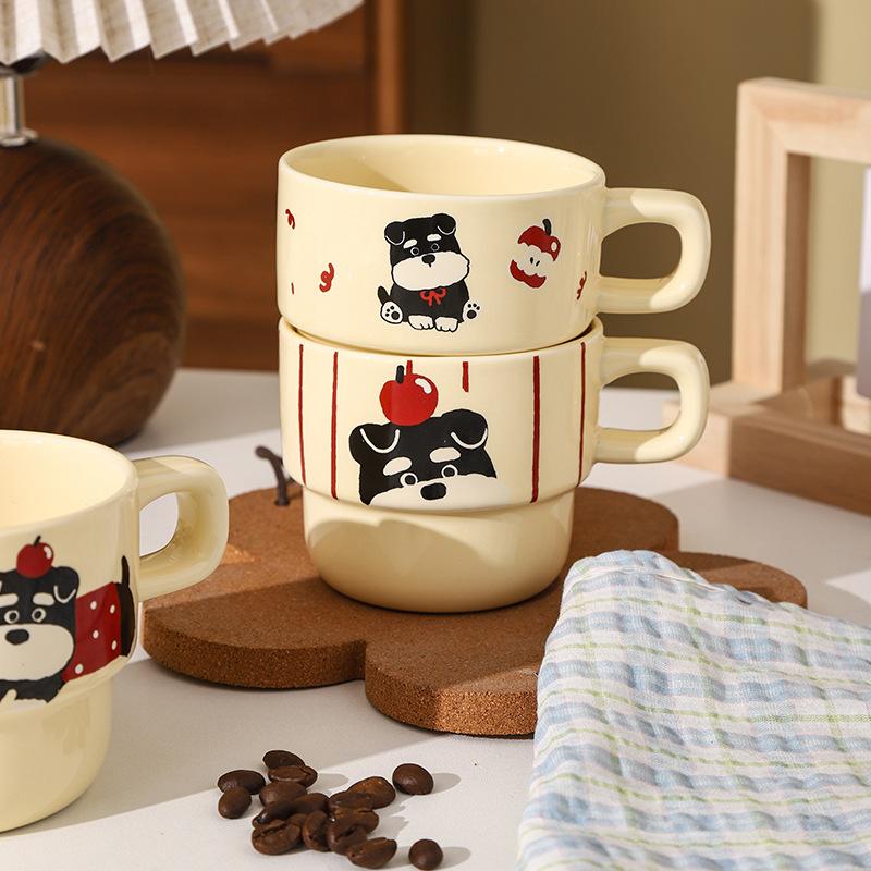 Schnauzer Stacked Cup Cute Ceramic Cup Coffee Cup High Value Mug Household Drinking Cup Breakfast Cup