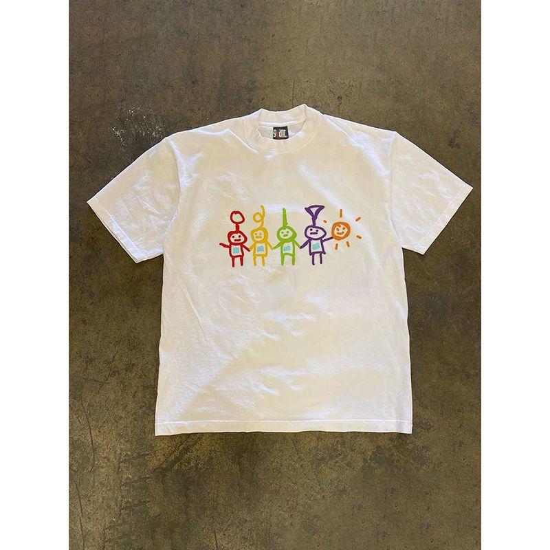 

Overseas Order Tail Goods ~ Label Cutting Withdraw Export Antenna Baby Print Pure Cotton Short Sleeve T-Shirt Men and Women Half Sleeve Ins White 3XL