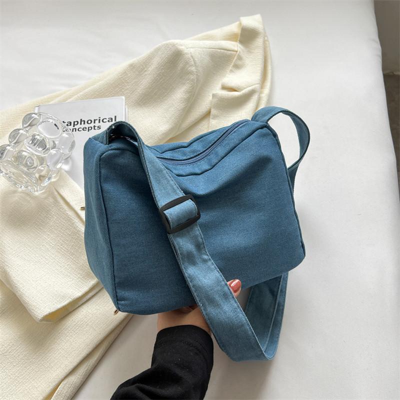 Trendy Denim Crossbody Bag For Women 2023 Simple Stylish Summer Shoulder Bag Mid Soft With Sleek Stitching In Black Light Blue Dark Blue Sky Blue