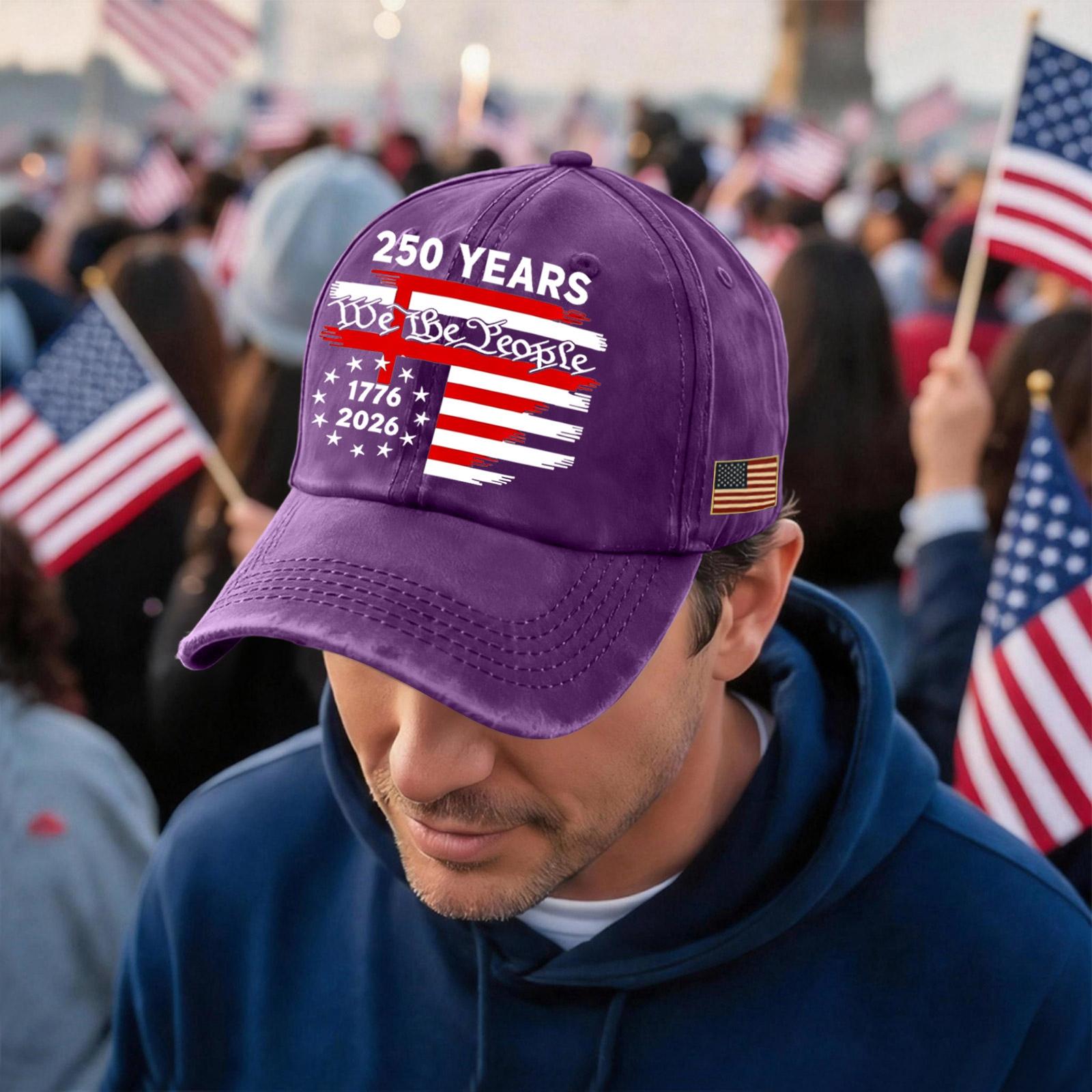 

Adjustable Baseball Cap with 250 Years We The People 1776 2026 Embroidered Patriotic Flag Print Unisex Design for Adults One Size фиолетовый