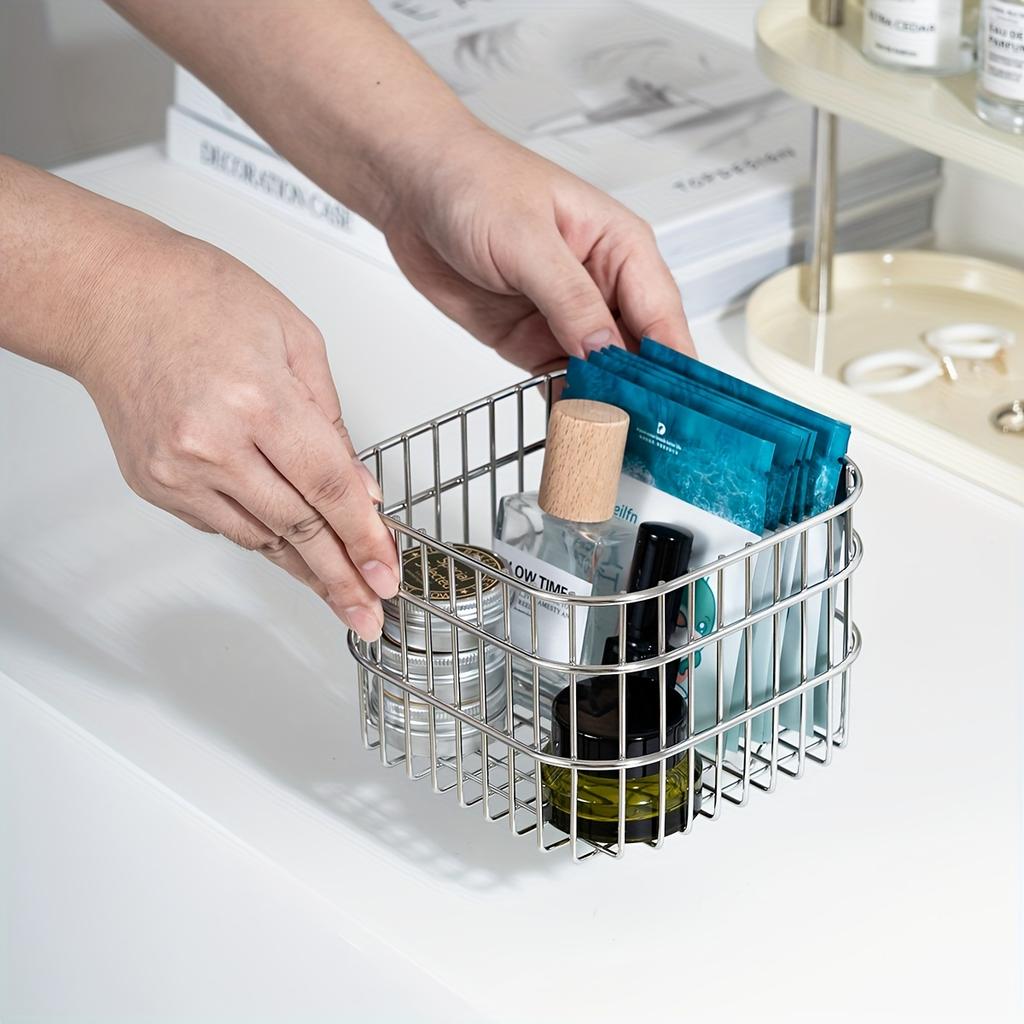 1 Stainless Steel Storage Basket - Versatile & Lightweight, Perfect for Desk, Bathroom, Bedroom Organization | Holds Cosmetics, Perfume, Masks & More