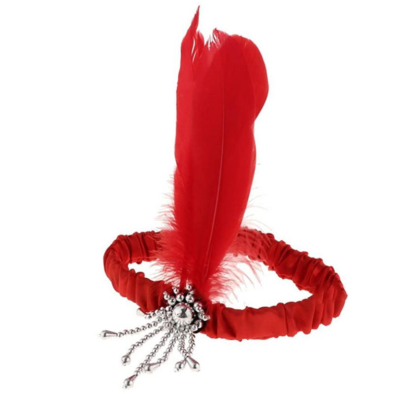 Headband Red Black Feather Pearl Headband Retro Party Props Dress Accessories