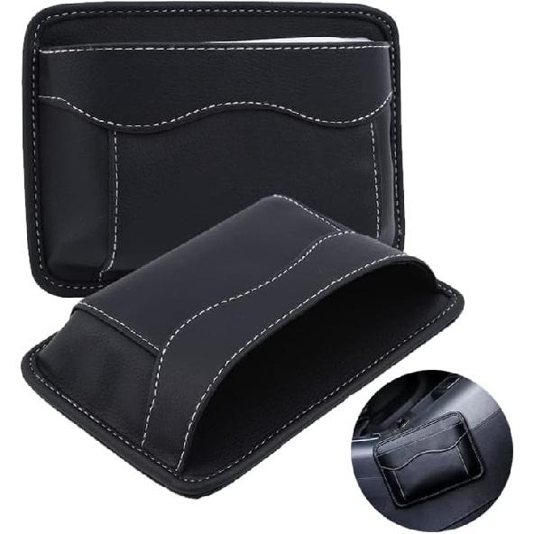 BetterJonny 2 Pcs Car Side Pocket Organizer, PU Leather Car Seat Side Storage Pocket Multifunctional Auto Console Side Storage Bag for Car Interior