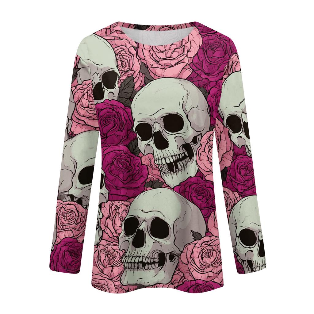 Women's Long Sleeve Casual Print T-Shirt Round Neck Tee for Daily Wear