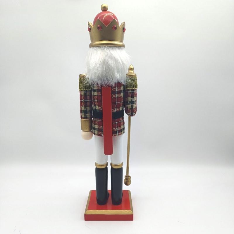 Traditional Wood Checkered Nutcrackers 38cm Figure Ornament Christmas Soldier King Puppet Figurine Holiday Decoration