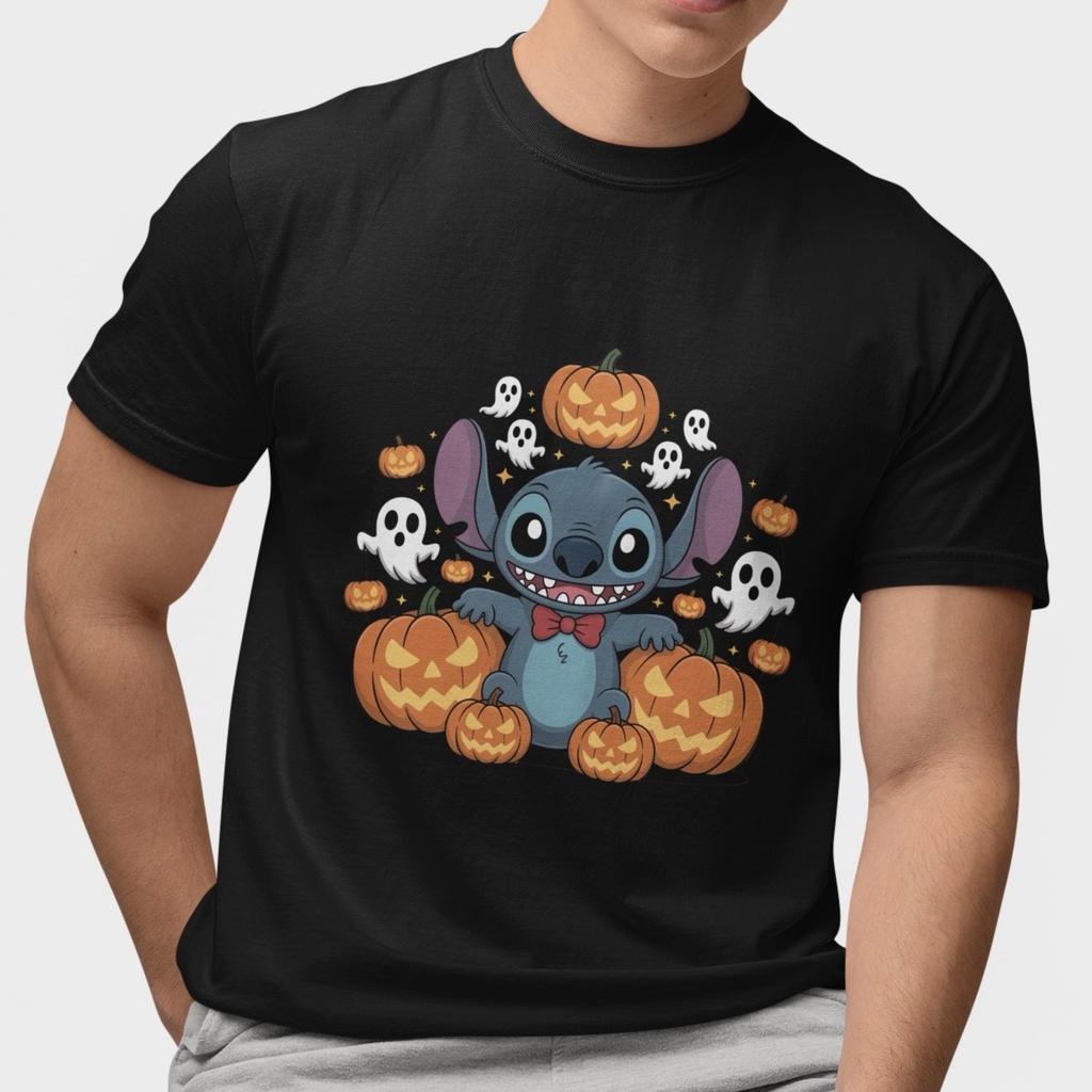 Halloween Stitch T-Shirt Cute Ghost Pumpkin Graphic Tee Cartoon Unisex Gift