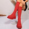 Sexy Red Thick Bottom Knit Socks Boots Women 2025 Autumn Chunky Platform Knee High Boots Party Nightclub Shoes for Woman Size43