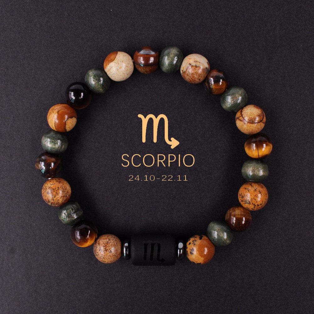 12 Constellations Natural Stone Beaded Bracelet Zodiac Tiger Eye Stone Bracelet for Women Men