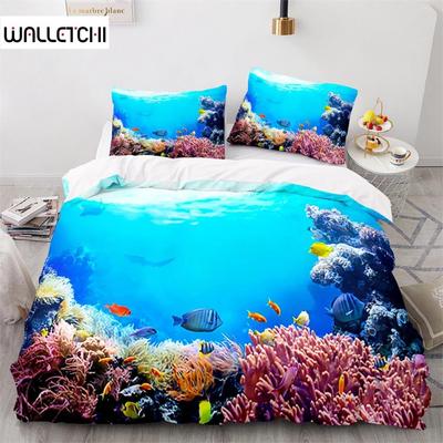Duvet Cover Ocean Underwater World Bedding Sets with Goldfish Coral Reef Quilt Cover for Kids Teens Children Bedroom Decoration