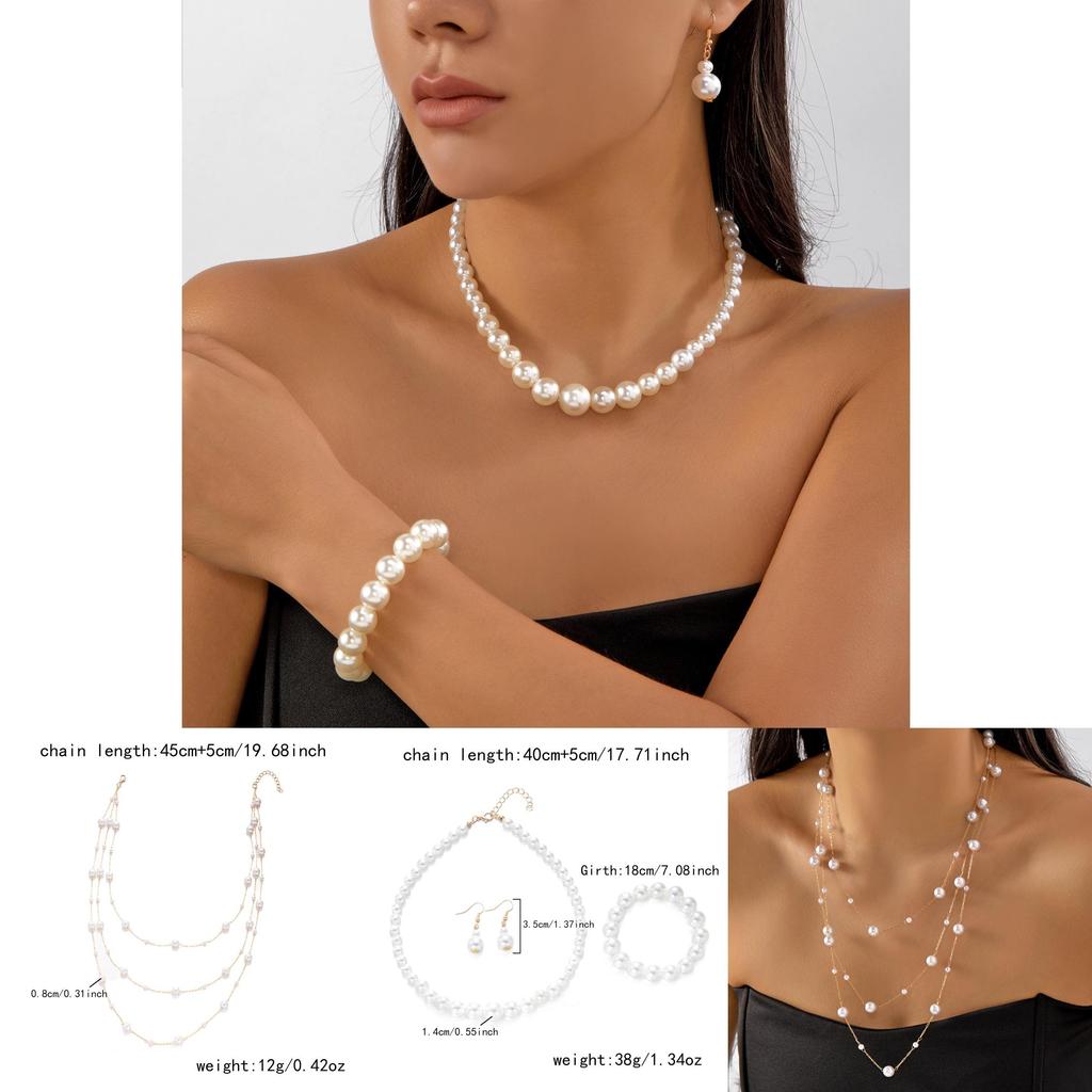 Vintage Elegant Pearl Jewelry Set With Geometric Design For Summer Gift Idea