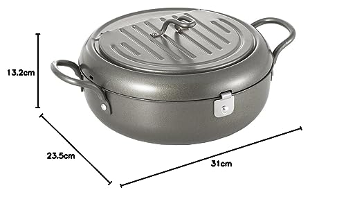 Yoshikawa Tenichi Tempura Pot with Lid, 22cm, 2.6L, Induction and Direct Heat Compatible, Simple Design, Made in Japan, Tsubame-Sanjo, SJ2135