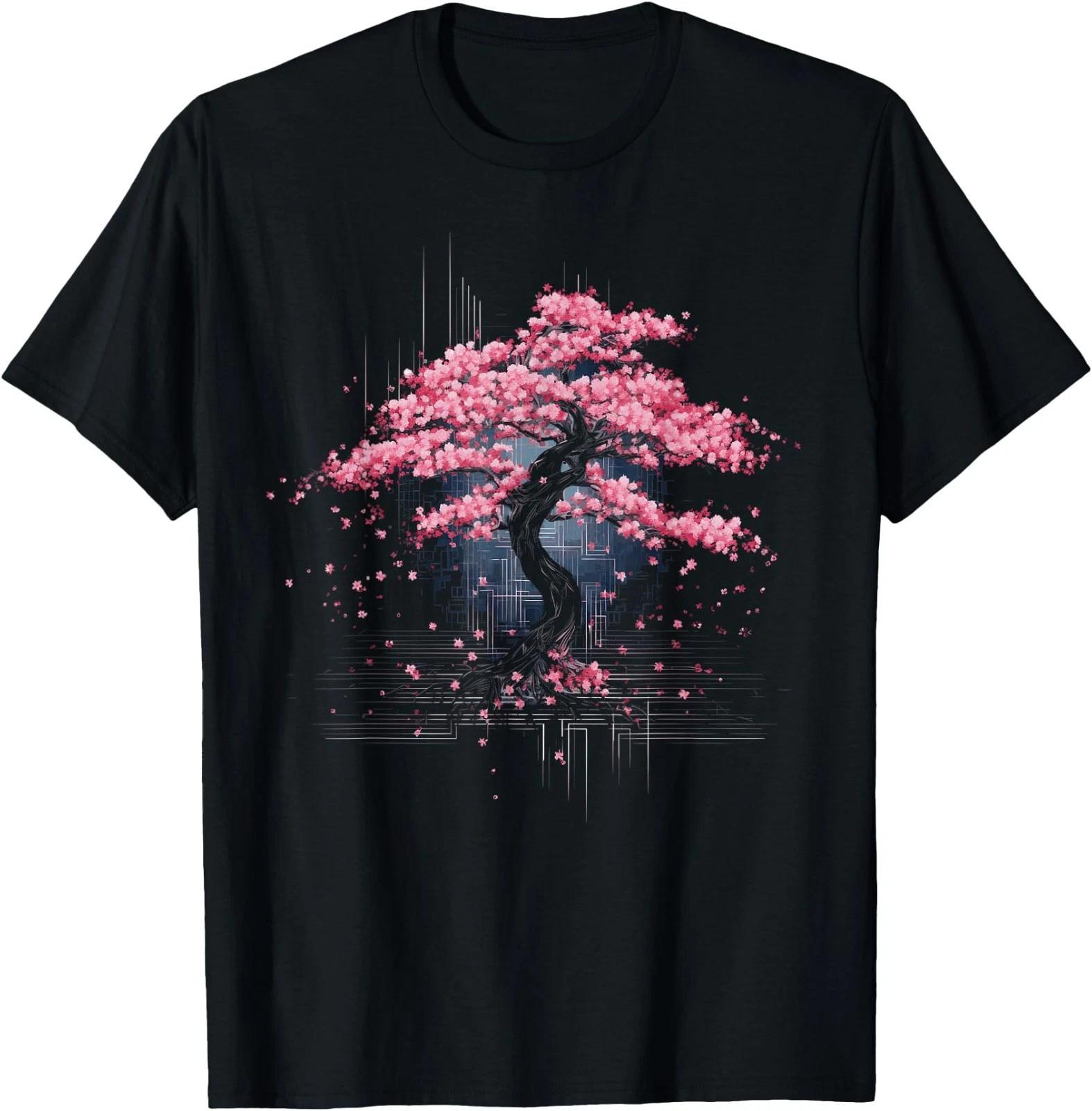 Japanese Cherry Blossom Vaporwave Aesthetic Glitch T-Shirt 4XL