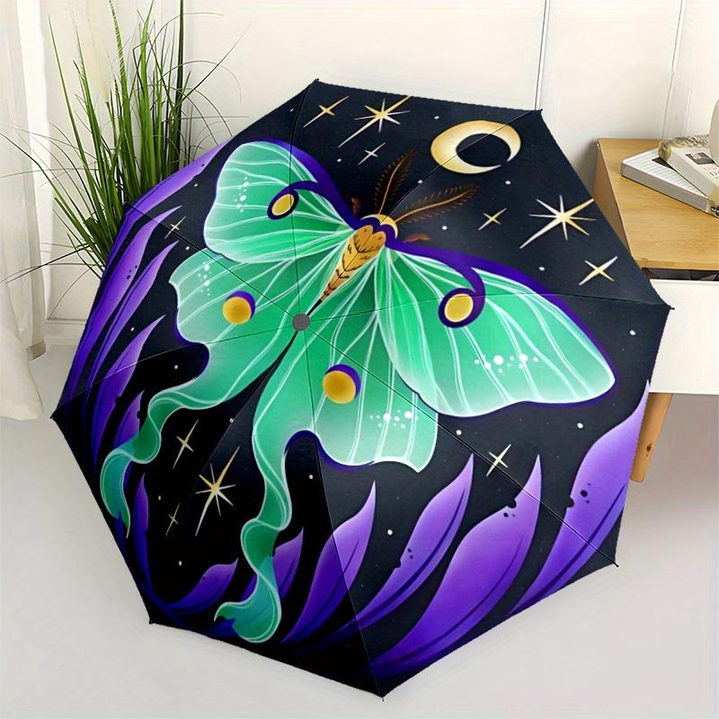1pc Celestial Moth Print Automatic Open/close Folding Umbrella, Compact Portable Travel Umbrella, Perfect Birthday/Christmas, Cute Umbrella,