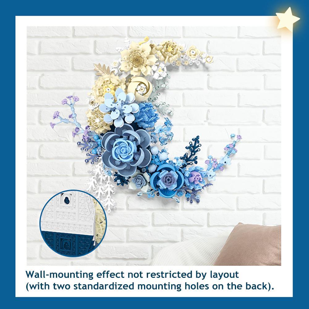MOC Moon Flower Building Blocks Simulation Bouquet Wall Hanging Home Decoration Children's Educational Toy Valentine's Day Gift