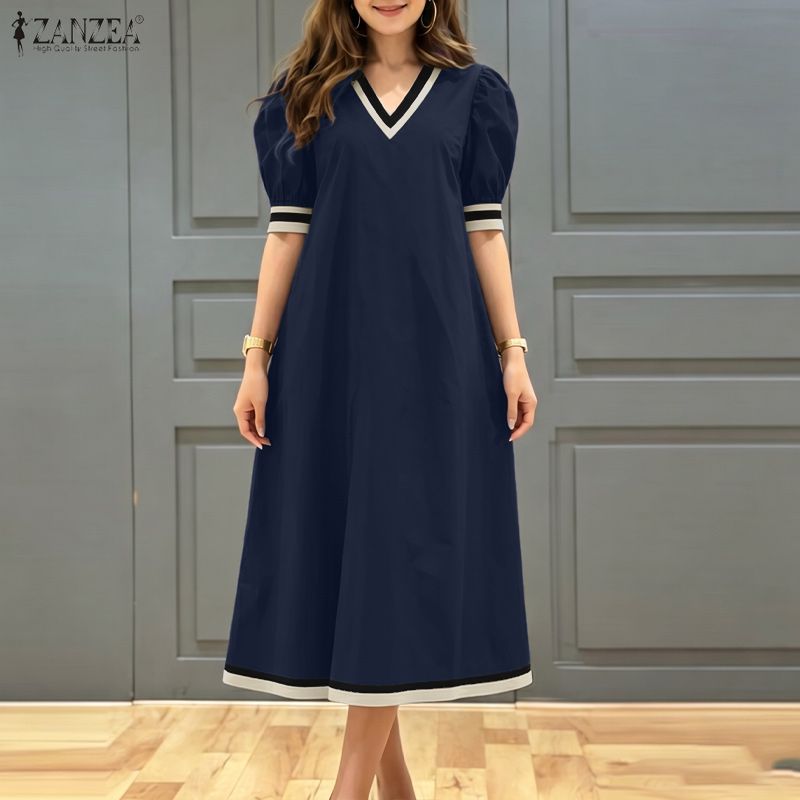 ZANZEA Abito estivo casual da donna con scollo a V e maniche corte