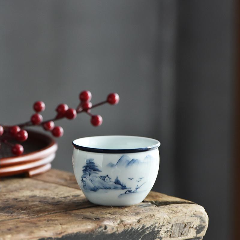 NEW Hand-painted Cylinder Tasting, Single Cup for Home Use, Vintage Personal Underglaze Color Kung Fu Tea Bowl Wholesale